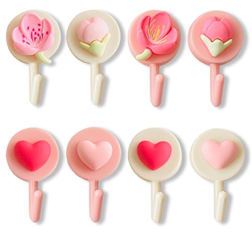 Fanjashn 8 Pcs Cute Wall Hooks, Include 4 Pcs Flower