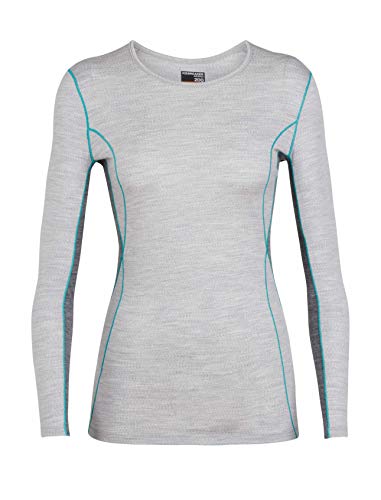 Icebreaker Merino Women's 200 Oasis Deluxe Long Sleeve Crewe Base Layer Tops, Small, Blizzard Heather/Gritstone Heather/Arctic Teal