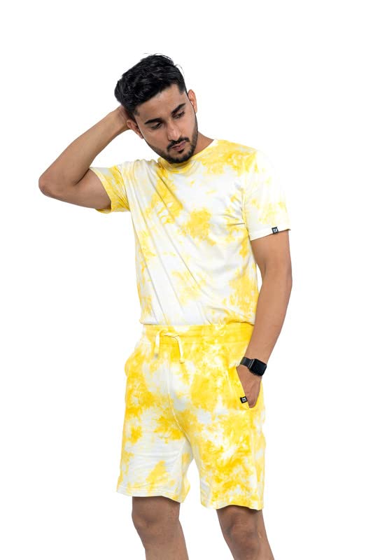 Image of EK RAG' Unisex Tie and dye & Solid Colours Half Sleeves Co - ords Set : Half Sleeve T-Shirt + Shorts Tie dye & Solid Colours For Men & Women