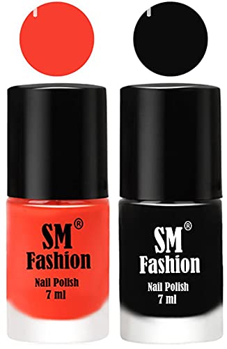 Image of Long Lasting Nail Polish | Nail Paint Combo 7 ml Each) - Set of 2 Light Orange-Black