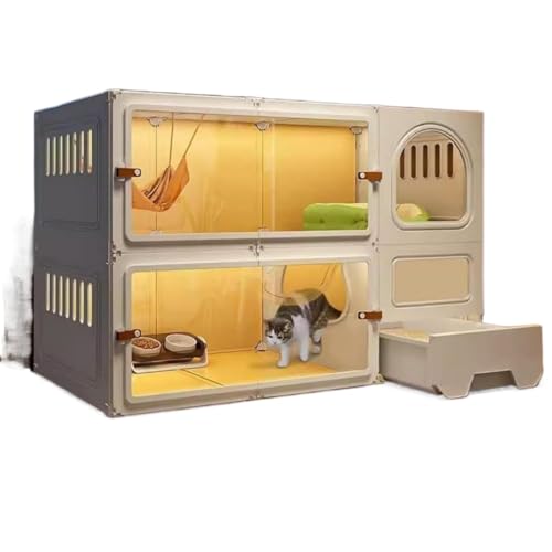 大型猫ケージ 屋内用 キャットタワー 多段階 DIY キャットハウス トイレ付き 1-3匹用 ペットサークル 滑り止め 消臭 省スペース おしゃれ 頑丈 組み立て簡単 Fiozwea (105*45*70CM)