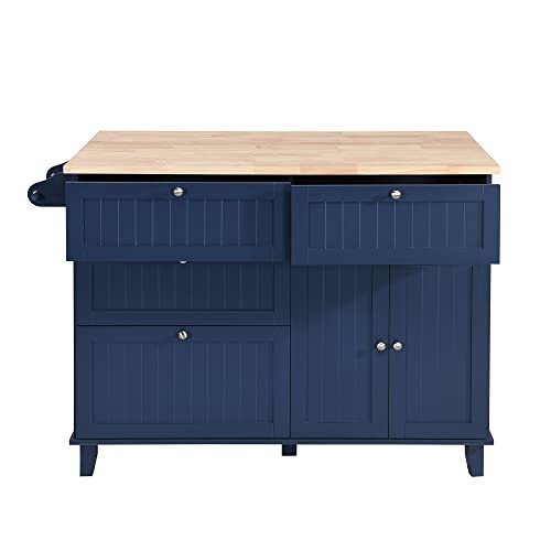 Image of Farmhouse Rustic Dining Table Set with Drop Leaf and 2 Stools,Kitchen Island Set with 4 Drawers,Towel Rack and Storage Cabinet,for Small Places Furniture (Blue+Black+Brown#F)