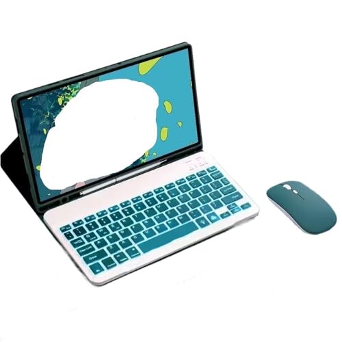 Funda para iPad Pro 11 con teclado y ratón verde oscuro de cuero con ranura para lápiz 1
