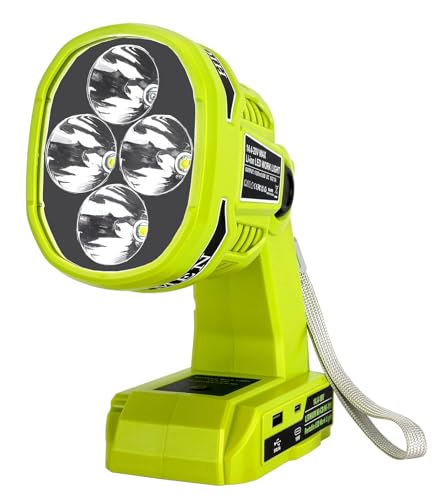 GRVODFRTA Cordless LED Work Light for Ryobi One 18V Battery 1120LM LED Outdoor Spotlight Flashlight with Red&White 4 Modes, Pivoting Head for Jobsite, Handheld Spot Light for Outdoor(No Battery)