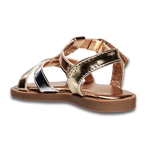 Image of Lucky Brand Girl's Evie Sandal - T Strap Strapped Leatherette Metallic Sandals (Little Kid)