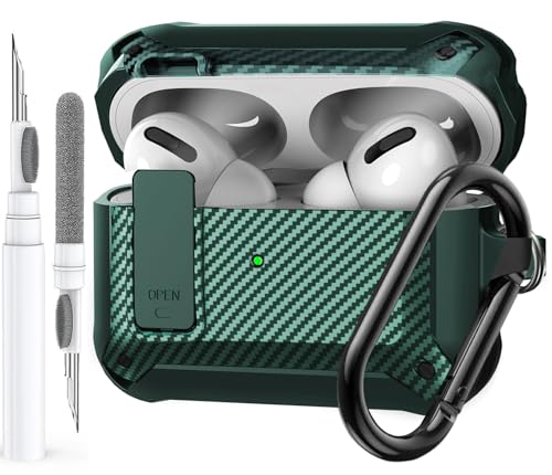 Image of Olytop for Airpods Pro 2 /1 Gen Case Cover with Lock Clip (2019 /2022 /2023), Rugged Locking Protective Case for Airpod Pro 2nd Generation Shockproof Armor Skin for Apple iPod Pro, Army Green