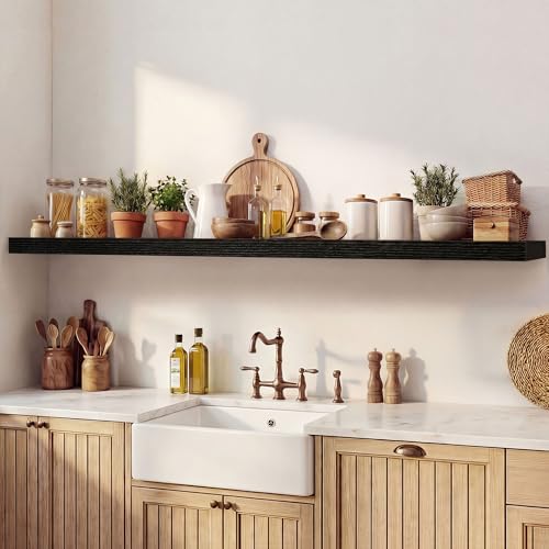 Image of Dreamland 55 Inches Floating Shelves for Wall, 9.3 inch Deep Long Floating Shelves Set of 1, Large Display & Storage Shelf, Wall Shelf for Bathroom Bedroom Living Room Kitchen Office, Black