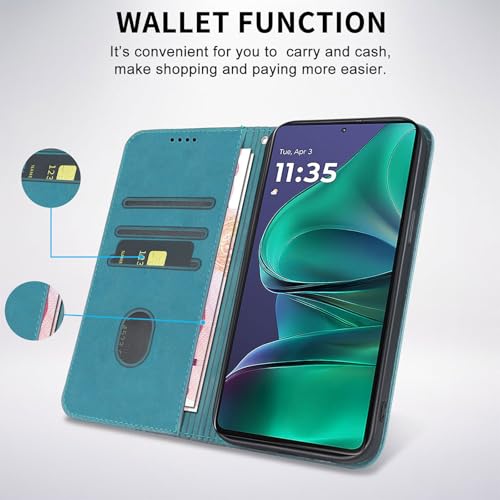 Image of Wallet Case for Motorola Moto G 5G 2025 6.6 inch - PU Leather Flip Cover with Card Holder Slots, Strong Magnetic Folio Kickstand Phone Case, Green