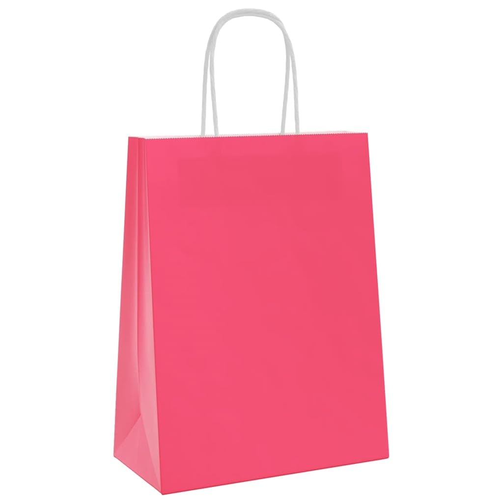 250 Stück Papiertragetaschen Rosa 21x11x28 cm Kraftpapier Geschenktüten mit Henkeln für Einkauf Takeaway Party