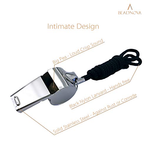 image for BEADNOVA Stainless Steel Whistles with Lanyard Lifeguard Whistle Refer