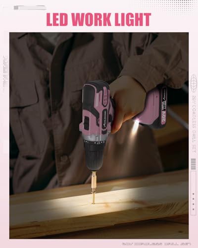 Image of AVID POWER 20V MAX Power Drill Kit, Cordless Drill Set with Battery and Charger, 2 Variable Speed, 3 /8-Inch Keyless Chuck, 19 Position and 22pcs Bits - Pink