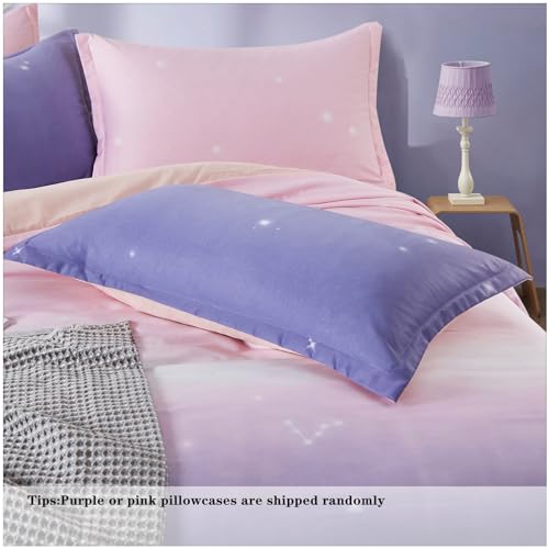 DJY Pink and Purple Gradient Bedding Set Galaxy Duvet Cover Pillowcases with Zipper Closure for Kids Girls Teens Adults (Double Size 200x200cm) - Image 4