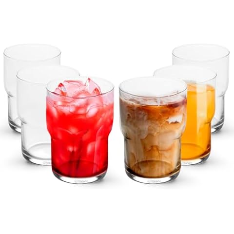 LEMONSODA Modern Iced Coffee Glasses - Stackable Crystal Clear Cups For Any Drink - Water, Coffee, Tea, Expresso, Smoothies - Quality Glassware - Dishwasher Safe - Housewarming Gifts (Set of 6-15oz) Cover