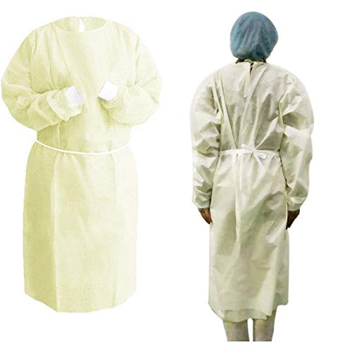 10 Pack Universal Isolation Gown with Elastic Wrists,Adults Disposable Gown Coverall,Indoor Outdoor Safety Personal Coveralls - Yellow