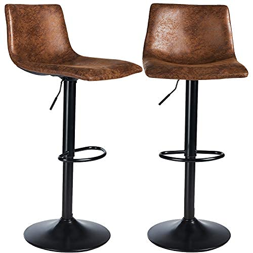 DICTAC Pivotant Tabouret Bar lot 2 Réglable Tabouret de Bar Marron Tabouret Bar Cuisine Industriel Chaises de Bar de Petit déjeuner avec Dossier Rétro Tabouret Bar Rotatif (C)