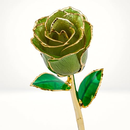 Mikasol Real 24K Gold Dipped Realistic Rose – Timeless Lifelike Bloom with Heart Puzzle Base – Romantic Gradient Green Flower Gift for Her, Wife, Girlfriend, Mom – Birthday, Anniversary, Mother’s Day - Image 2