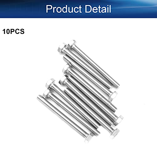 Image of Bettomshin 10Pcs M8 x 80mm Hex Bolts, 304 Stainless Steel 1.25mm Thread Pitch Fully Threaded Metric Hex Head Screw Bolts, Hexagon Screw Bolt, Hex Tap Bolts, Silver (Overall Size 85.45x13x13mm)
