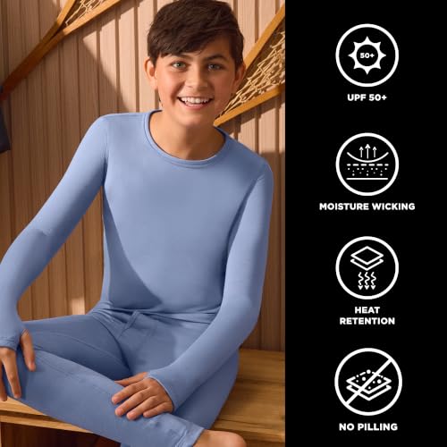 Image of Cuddl Duds Heavyweight 2 Piece Sets Base Layer Thermal Underwear for Boys | Winter Clothing, Fleece Lined Long Sleeve Top & Leggings, Soft Lounge Set for Cold Weather, Moisture Wicking Heat Retention