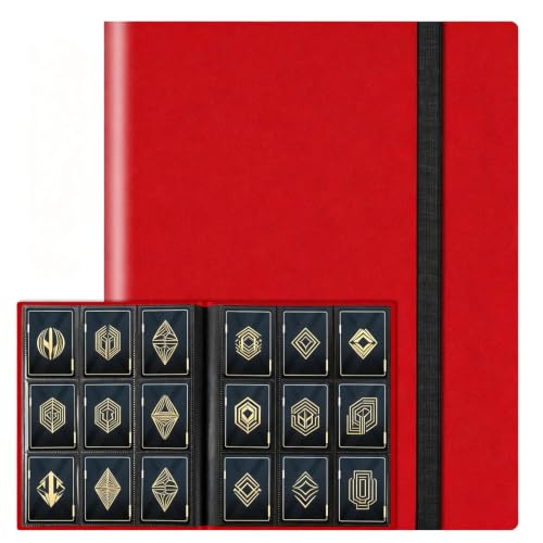 Trading Cards Album 9 Pocket- 360 Side Loading Pocket with Elastic Strap Premium Collector Card Album for Standard Cards Side Loading Card Collection Folder for Game Cards Sport Cards (Red)