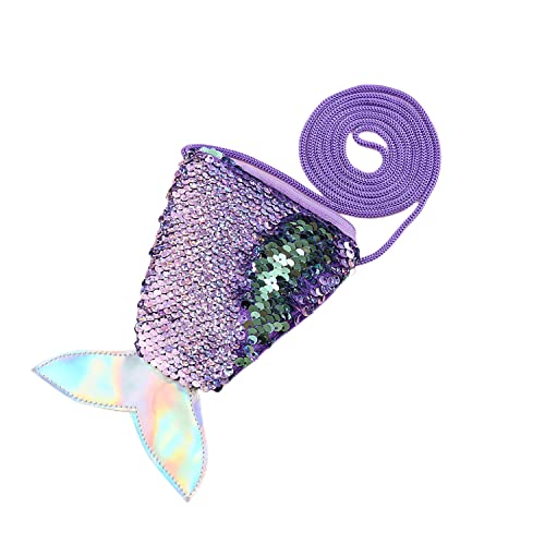 Dtweista Mermaid Sequin Coin Purse Resersible Magic Sequins Mini Shoulder Bag Wallets for Little Girls Birthday Party Favors,Purple