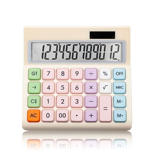 Image of 14 Digital Calculator Count use Student School Stationery Custom Cute Dual Power Real Solar Calculator (Cream)