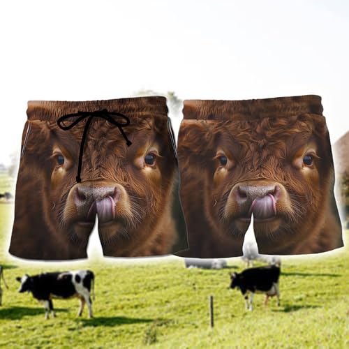 Funny Cow Men's Swim Trunks - Cow's Face Mens Swim Trunks with Mesh Lining Swimwear Bathing Suits Set 733