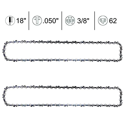 Opuladuo 2PC 18 Inch Chainsaw Chain for Oregon CS1500, 18" Chain Replacement for EGO CS1804 CS1800-3/8" Pitch .050" Gauge 62 Drive Links