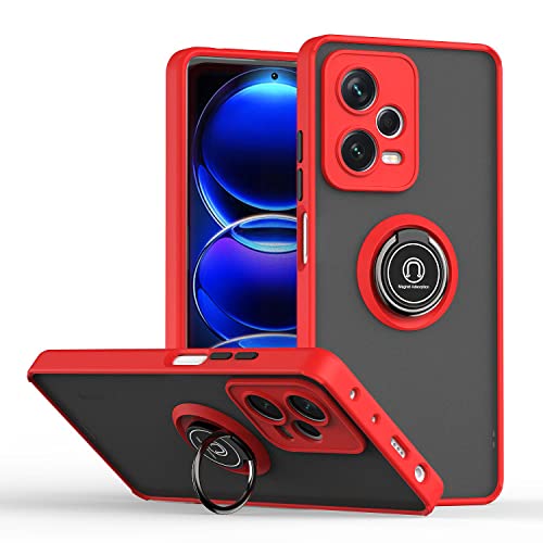 JIAFEI Cover per Honor X7a Traslucido PC/TPU Silicone Antiurto Custodia con 360 Girevole Magnetica Ring Supporto, Rosso