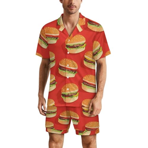 Pyjama homme court imprimé hamburger Design-3 vêtements de nuit légers et doux boutonné