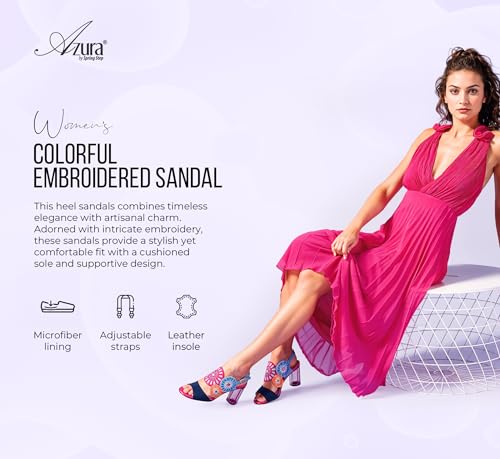 Azura Women's Embroidery Pumps & Heels - Geometric Design, Adjustable Ankle Strap, Transparent Cylindrical Heel4