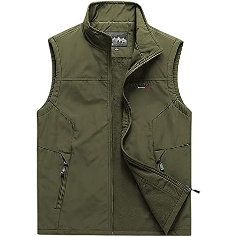 Panegy Men's Winter Lightweight Waterproof Fleece Gilet Classic Warm Sleeveless Jacket Body Warmer for Work Outdoor Olive Green Size L Cover