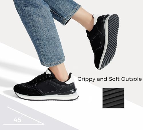 Image of LUCKY STEP Women's Platform Fashion Sneakers Suede Colorful Colorblock Stylish Retro Casual Neutral Tennis Running Footwear Walking Shoes