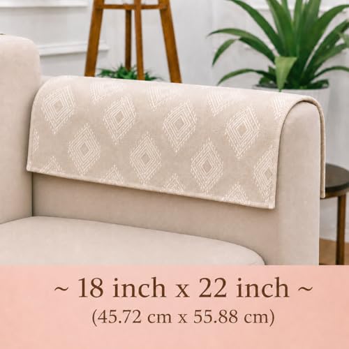 Image of STITCHNEST 'Verdant Rekhika Stories' Sofa Armrest Cover | Elegant Jacquard Fabric, Washable & Durable for Modern Living (18 x 22 Inches)