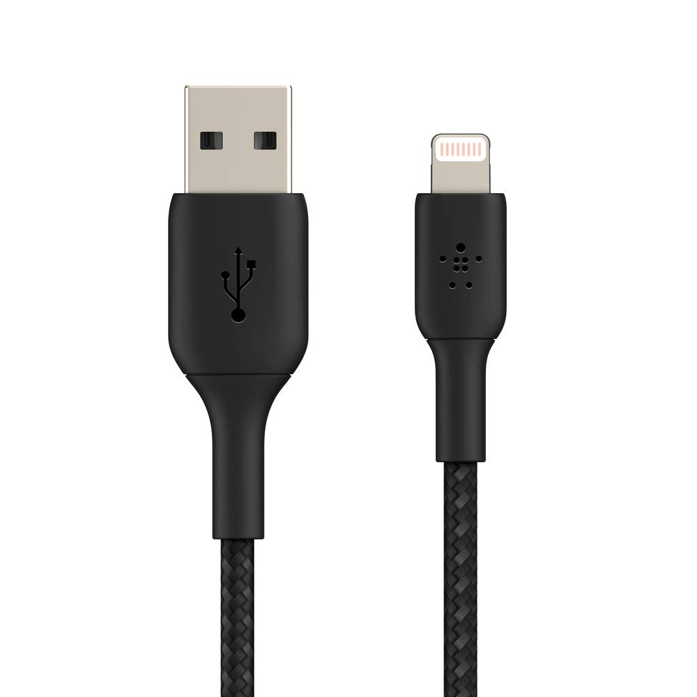 Belkin Braided Lightning Cable (Boost Charge Lightning to USB Cable for iPhone, iPad, AirPods) MFi-Certified iPhone Charging Cable, Braided Lightning Cable, 6.5ft/2m, Black (CAA002bt2MBK) : Electronics