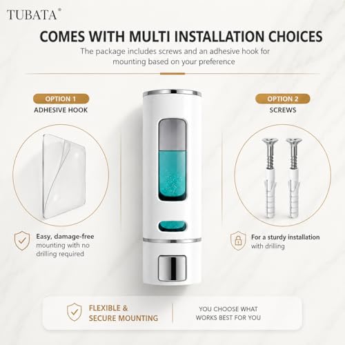 Image of Wall-Mounted Soap Dispenser 400ml with Adhesive Hook, No-Drill ABS Plastic Dispenser for Kitchen, Bathroom, Hand Wash, Shower Gel, Sanitizer Capsule Design White