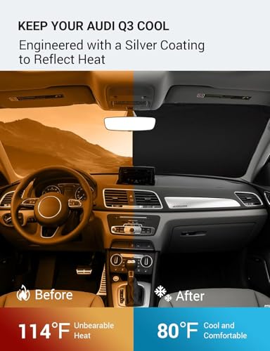 Image of Proadsy 2026 Upgrade Windshield Sun Shade Custom Fit 2013-2018 Audi Q3 Foldable Front Sunshade Protector Sun Visor Blocks UV Rays Keep Car Cooler