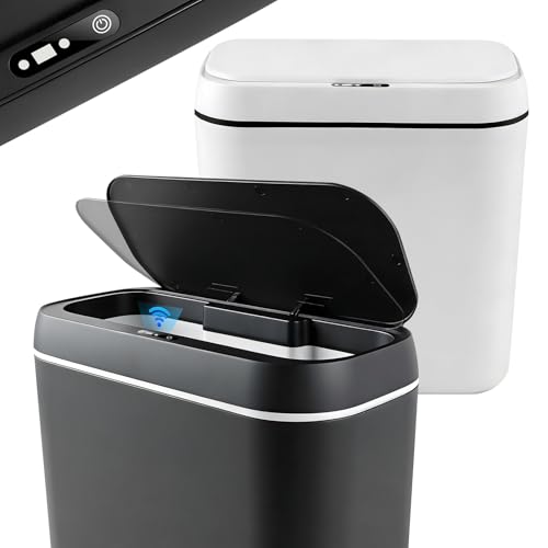 Poubelle automatique 2 × 15 L, Poubelle électrique intelligente avec capteur infrarouge, ouverture sans contact, design fin et silencieux, idéale pour...
