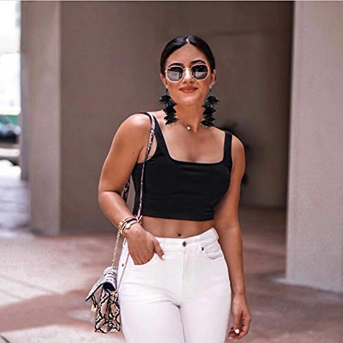 Floral Chiffon Earrings for Women - Tiered Flower Statement Tassel Earrings Long Chandelier Drop Dangle Earrings for Daily Dresses Wedding Holiday Party3