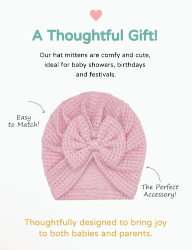 5 PCS Baby Hair Bow Hats, Baby Turban for Baby Girls, Toddler Hat with Bows for Girls, Infant Caps4