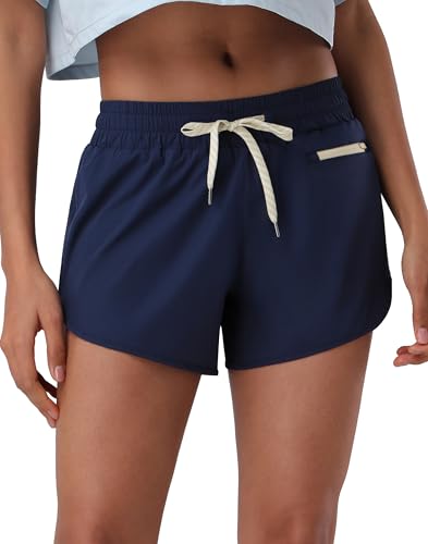 Pioneer Camp Running Shorts for Women Navy Athletic Shorts High Waisted Gym Workout Yoga Shorts with Liner Quick Dry