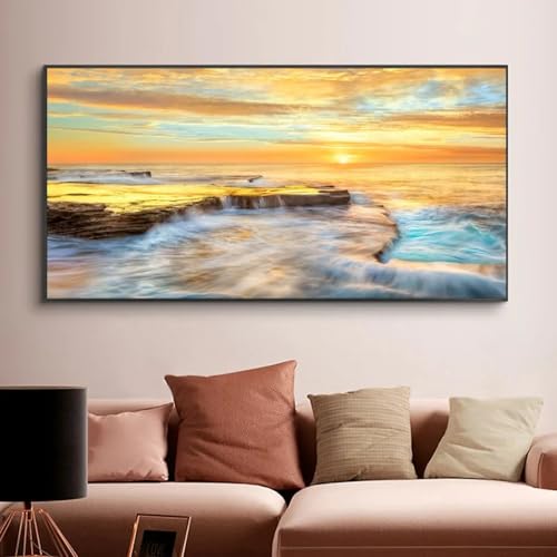 Toile cascade et lever du soleil HYFBH 80x147cm encadrée pour salon