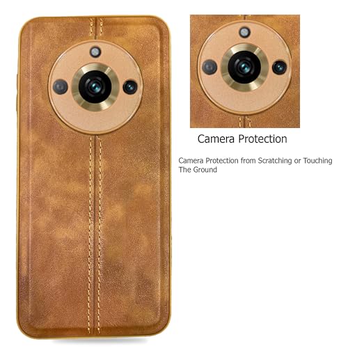Image of A rtistque Premium Thread Leather Back Cover Case for Realme 11 Pro /Pro Plus /Narzo 60 Pro 5G | Drop Protection | Smooth Grip | Raised Camera Edges - Brown