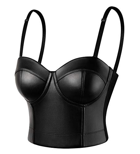 SLIMBELLE Lack Leder Crop Top Damen Leder-Optik Bustier Korsett Bauchfrei Wetlook Shirts Kurz Sexy Tanktop Leder… – Bild 3