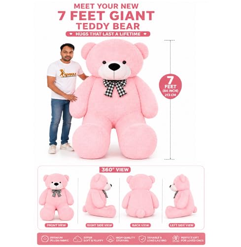 Image of Giant 7 Feet Pink Teddy Bear for Girls | Big Soft Plush Teddy Bear for Birthday, Valentine Gift, Anniversary | Large Size 210 CM Hugging Teddy Pink | Premium Cute Stuffed Soft Toy