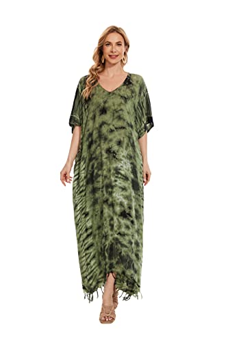 Image of Beautybatik Women Hippie Tie Dye Caftan Kaftan Loungewear Maxi Plus Size Long Dress XL to 4X