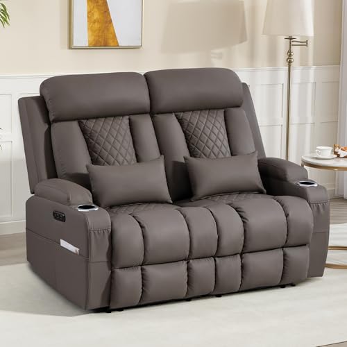 Image of Zero Wall Hugger Power Reclining Loveseat with Adjustable Headrest, Power Loveseat Recliner Sofa with USB&Type-C Ports, Wall Hugger Reclining Loveseat for Living Room (PU Brown, 2 Seater) | Cat-Proof Leather