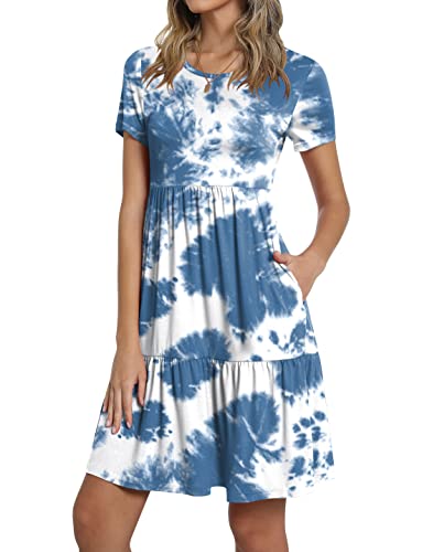 Image of TAOHUADAO 2026 Summer Dresses for Women Short Sleeve Ruffle Casual Sundress with Pockets