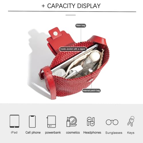 Image of JINMANXUE Woven Tote Bag For Women,Travel Shoulder Bag, Large Hollow Beach Soft Satin Handbags Hand-woven Satchel Clutch