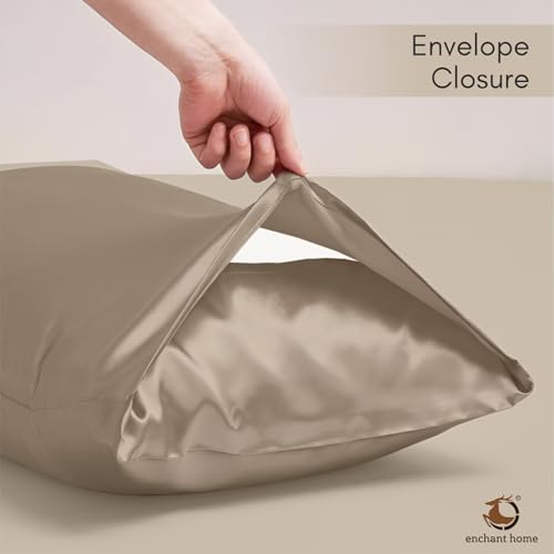 Image of 300 TC Art Silk Satin Pillow Cover Set | Durable Satin Pillow Cover with Envelope Closure | Luxury Satin Pillow Covers | Cozy Satin Pillow Covers (2, Beige)