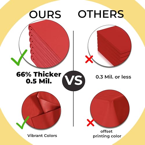 Image of Exquisite Red Rectangle Tablecloth 54 inchx108 inch - 48 Pack | Plastic Tablecloth, Disposable Table Covers Rectangle for Parties, Weddings, Holidays & Party Supplies